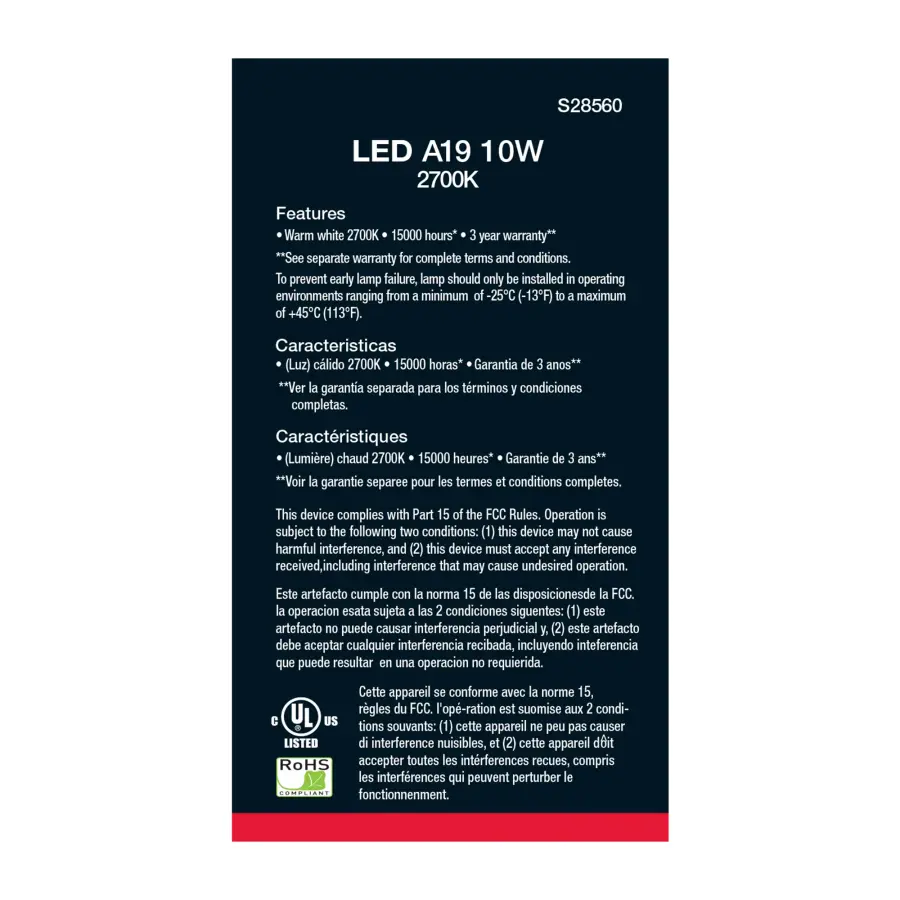 10 Watt - A19 LED - Frosted - 2700K - Medium base - 120 Volt - 4-pack - Image 4