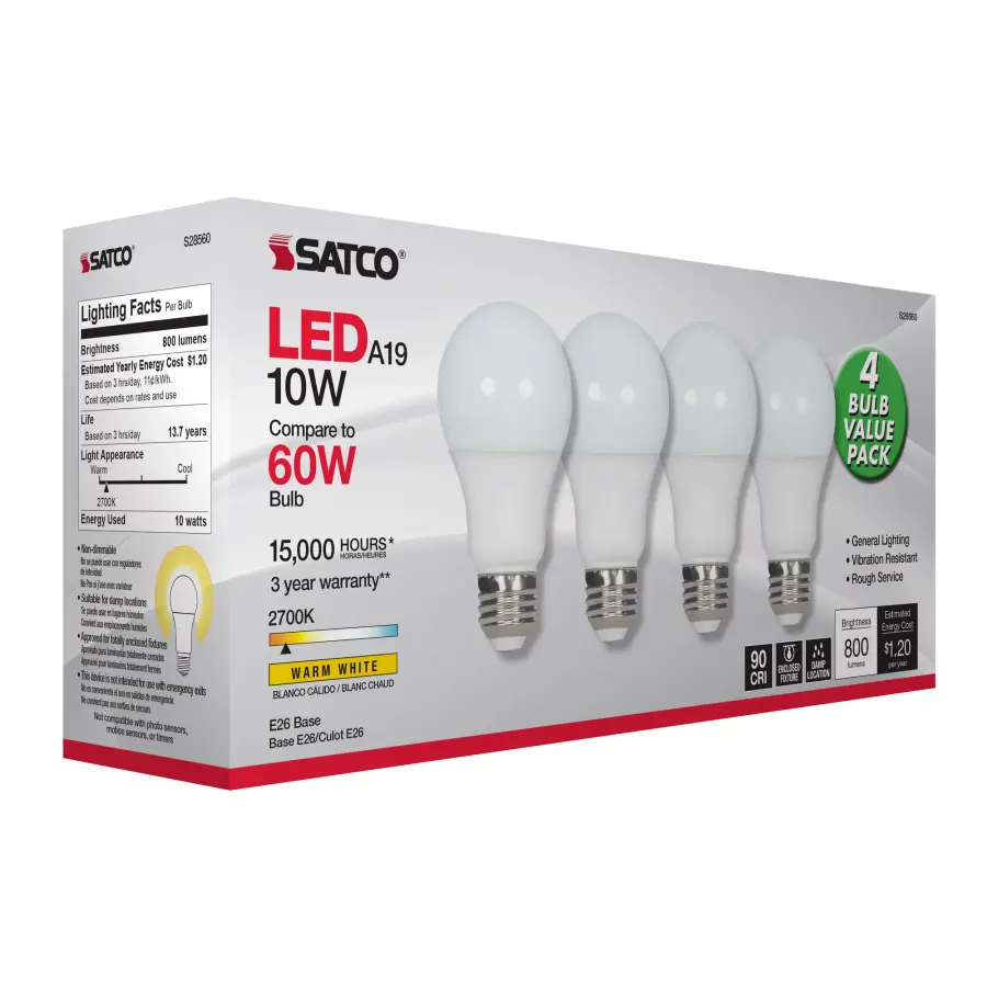 10 Watt - A19 LED - Frosted - 2700K - Medium base - 120 Volt - 4-pack - Image 7