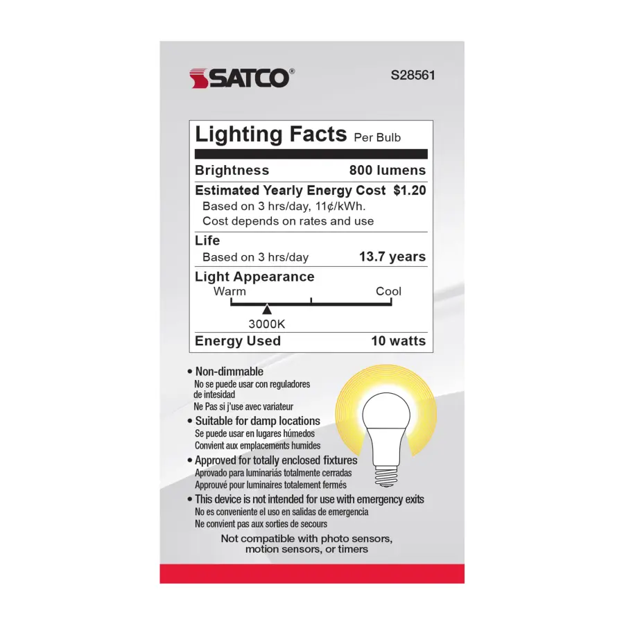 10 Watt - A19 LED - Frosted - 3000K - Medium base - 120 Volt - 4-pack - Image 5