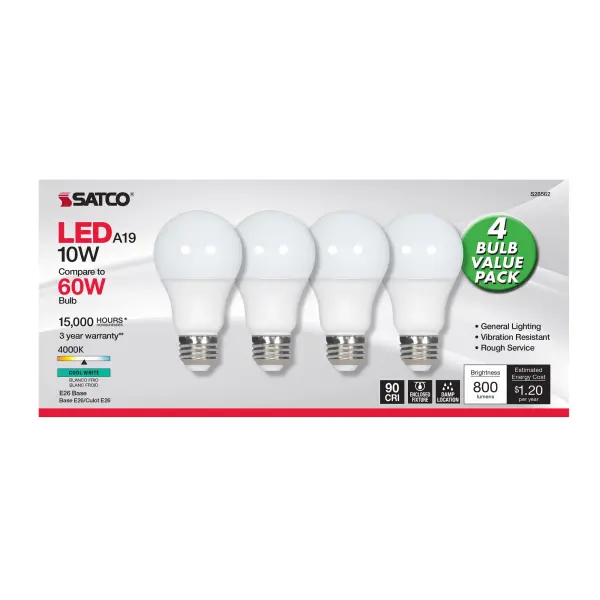10 Watt - A19 LED - Frosted - 4000K - Medium base - 120 Volt - 4-pack - Image 3