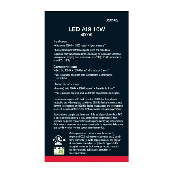 10 Watt - A19 LED - Frosted - 4000K - Medium base - 120 Volt - 4-pack - Image 4