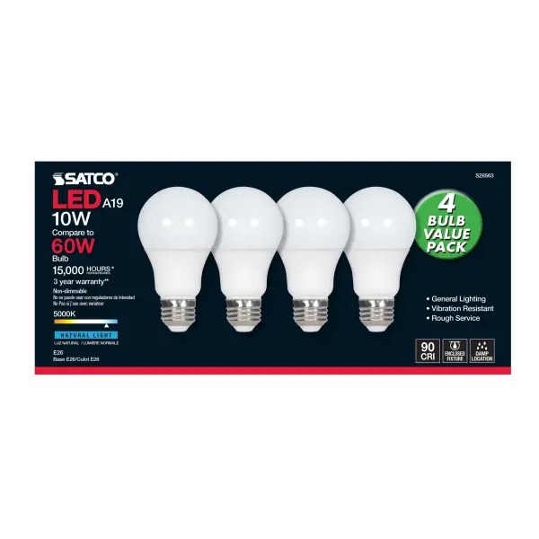 10 Watt - A19 LED - Frosted - 5000K - Medium base - 120 Volt - 4-pack - Image 3