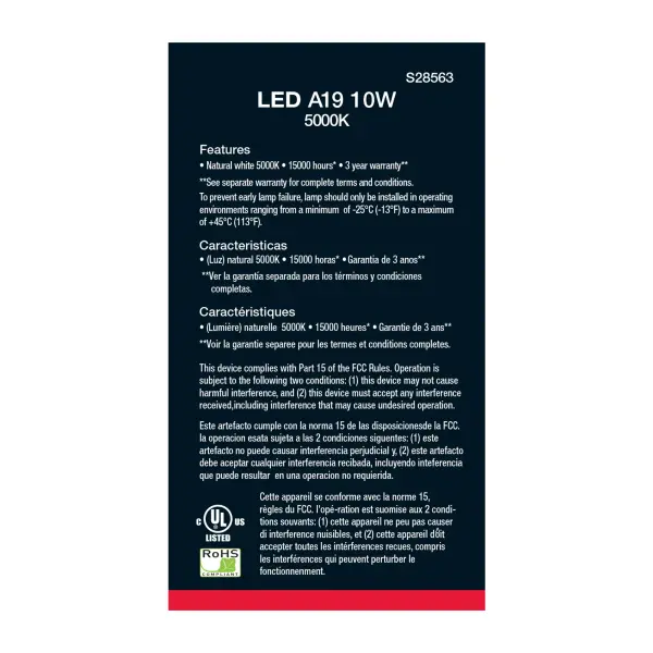 10 Watt - A19 LED - Frosted - 5000K - Medium base - 120 Volt - 4-pack - Image 4