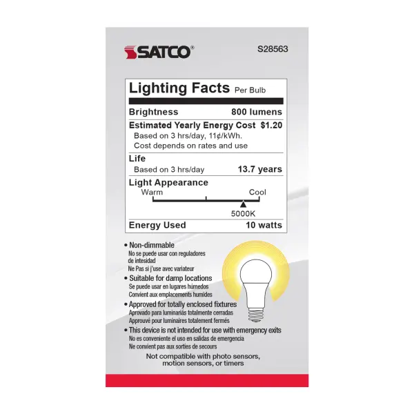 10 Watt - A19 LED - Frosted - 5000K - Medium base - 120 Volt - 4-pack - Image 5