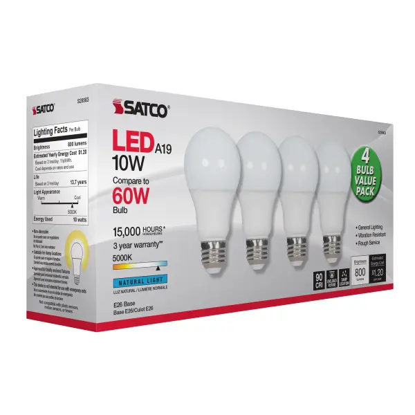 10 Watt - A19 LED - Frosted - 5000K - Medium base - 120 Volt - 4-pack - Image 7