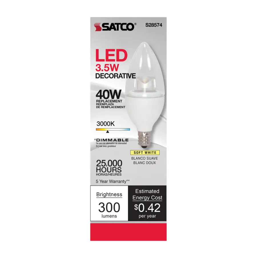 3.5 Watt LED Candle - 3000K - Candelabra base - 120 Volt - Image 2