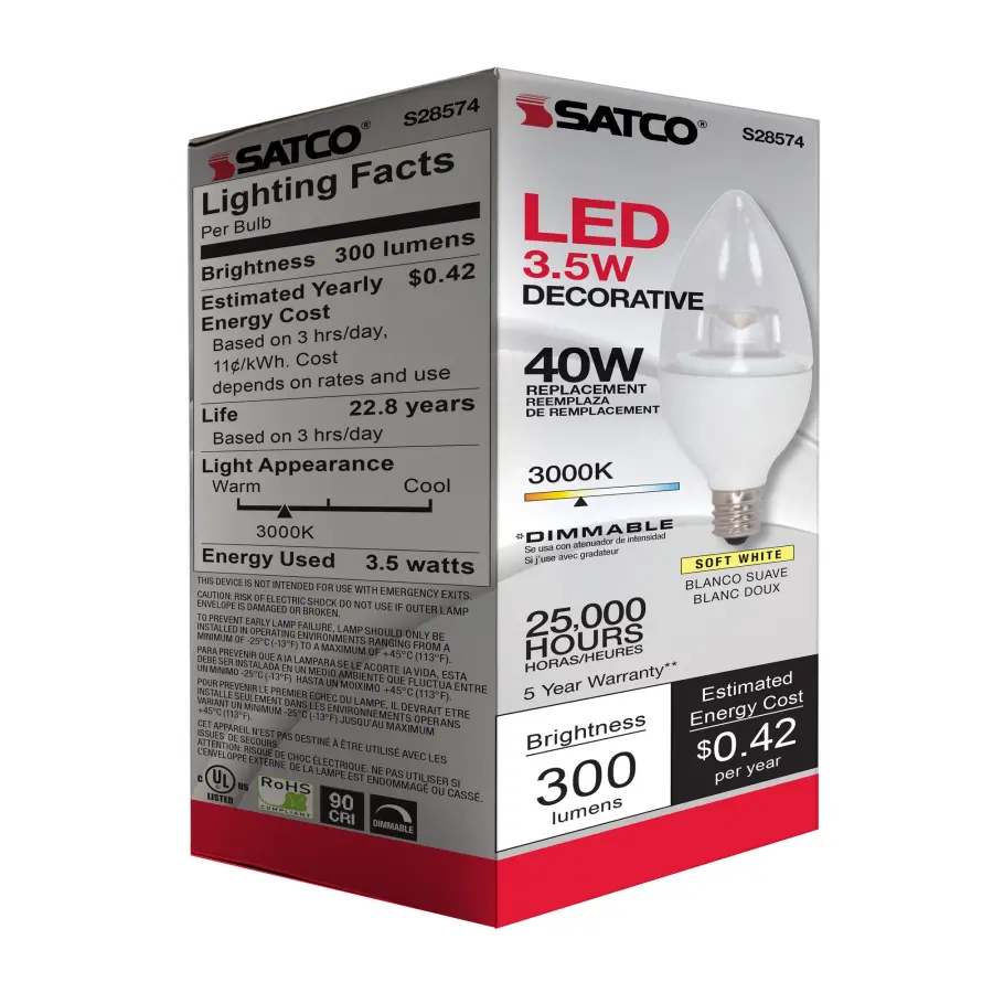 3.5 Watt LED Candle - 3000K - Candelabra base - 120 Volt - Image 7