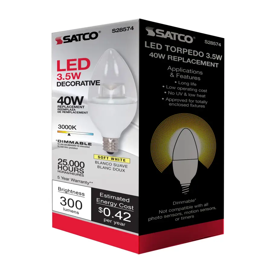3.5 Watt LED Candle - 3000K - Candelabra base - 120 Volt - Image 8