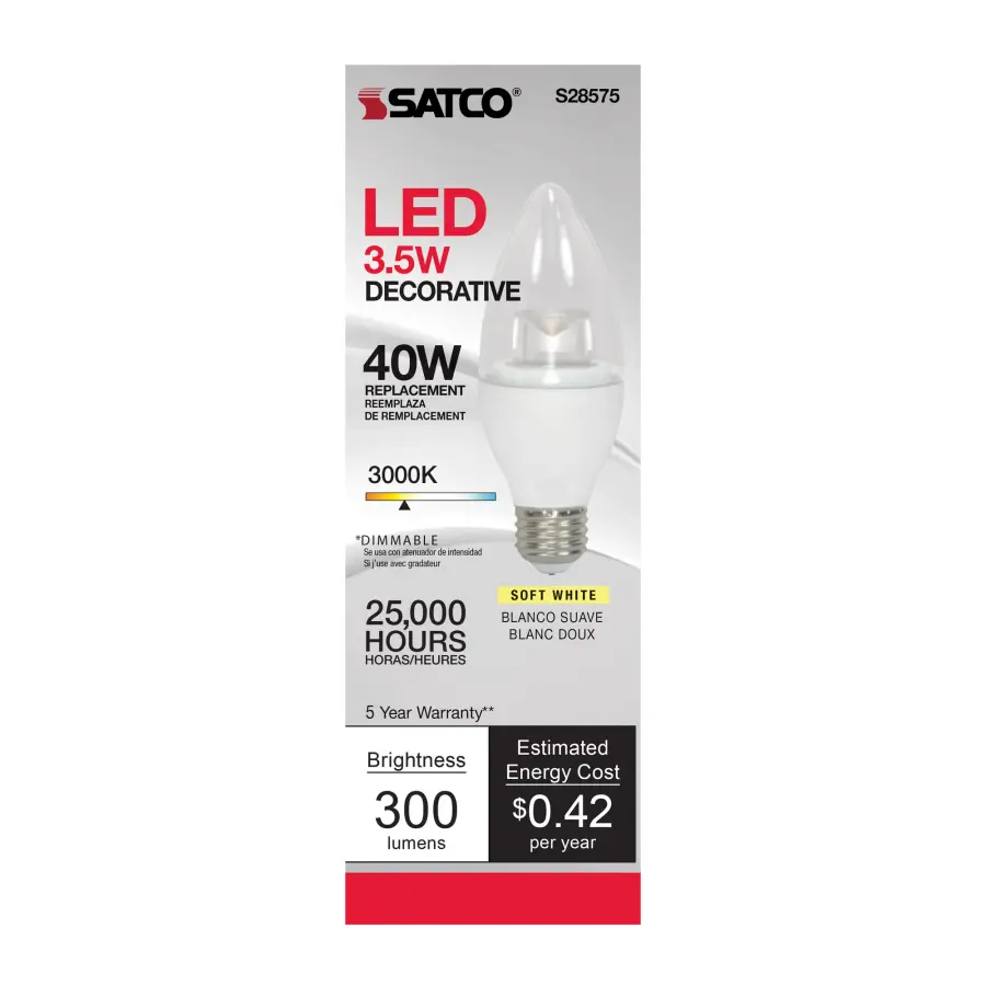 3.5 Watt - B11 LED - 3000K - Medium base - 120 Volt - Image 2