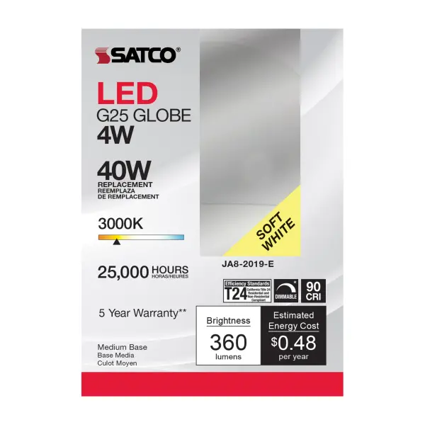 4 Watt - LED G25 - 3000K - Medium base - 120 Volt - Image 2