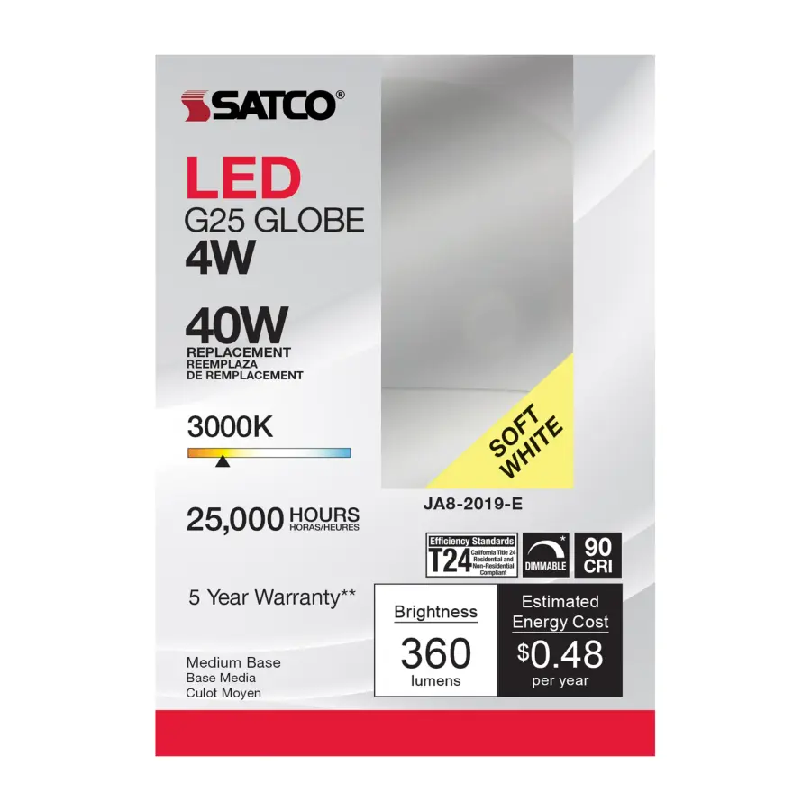 4 Watt - LED G25 - 3000K - Medium base - 120 Volt - Image 2