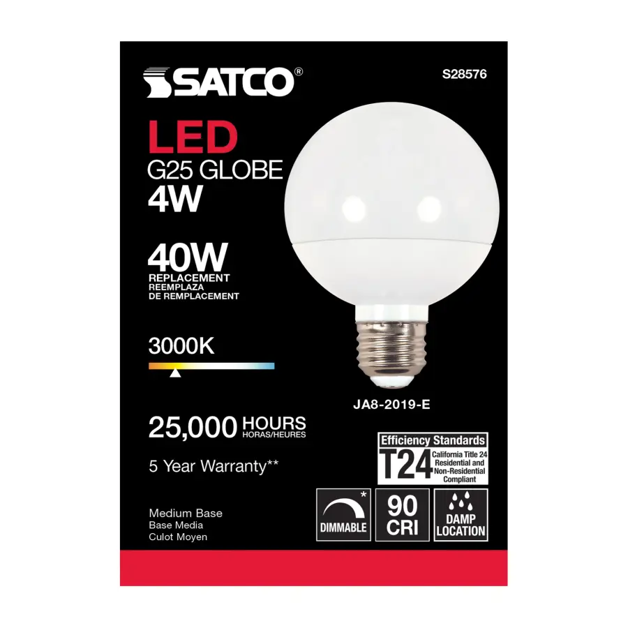 4 Watt - LED G25 - 3000K - Medium base - 120 Volt - Image 3