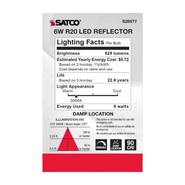 6 Watt - R20 LED - 3000K - Medium base - 120 Volt - Image 6
