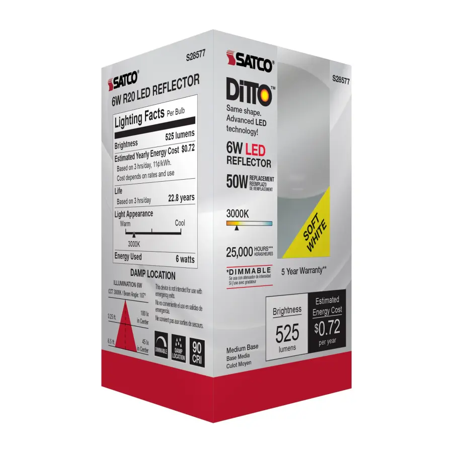 6 Watt - R20 LED - 3000K - Medium base - 120 Volt - Image 8