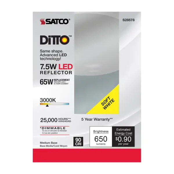 7.5 Watt - BR30 LED - 3000K - Medium base - 120 Volt - Image 3
