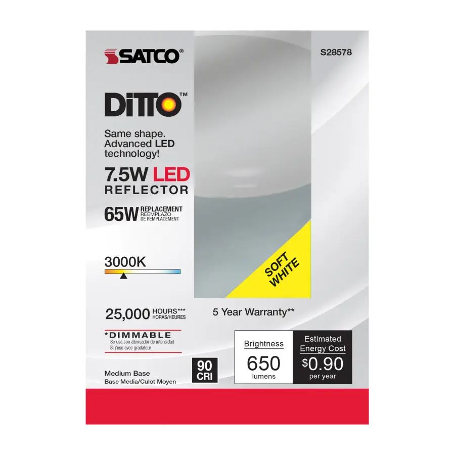 7.5 Watt - BR30 LED - 3000K - Medium base - 120 Volt - Image 3