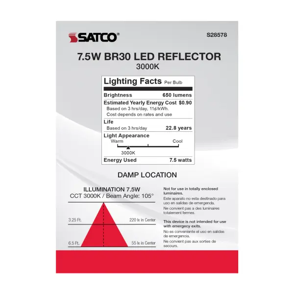 7.5 Watt - BR30 LED - 3000K - Medium base - 120 Volt - Image 6