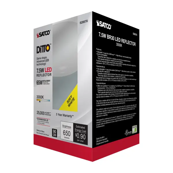 7.5 Watt - BR30 LED - 3000K - Medium base - 120 Volt - Image 7