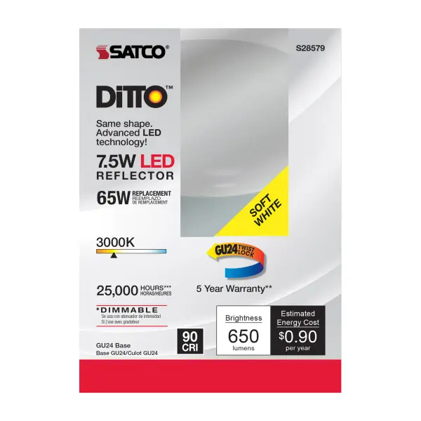 7.5 Watt - BR30 LED - 3000K - GU24 base - 120 Volt - Image 3