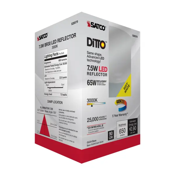 7.5 Watt - BR30 LED - 3000K - GU24 base - 120 Volt - Image 8