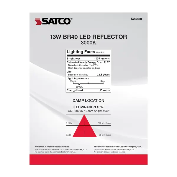 13 Watt - BR40 LED - 3000K - Medium base - 120 Volt - Image 6