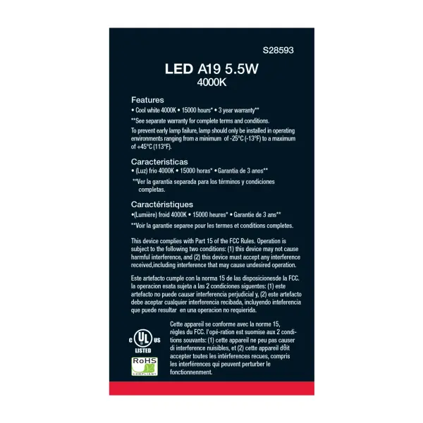 5.5 Watt - A19 LED - Frosted - 4000K - Medium base - 120 Volt - 4-pack - Image 4