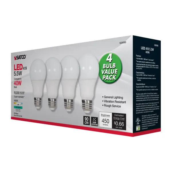 5.5 Watt - A19 LED - Frosted - 4000K - Medium base - 120 Volt - 4-pack - Image 6