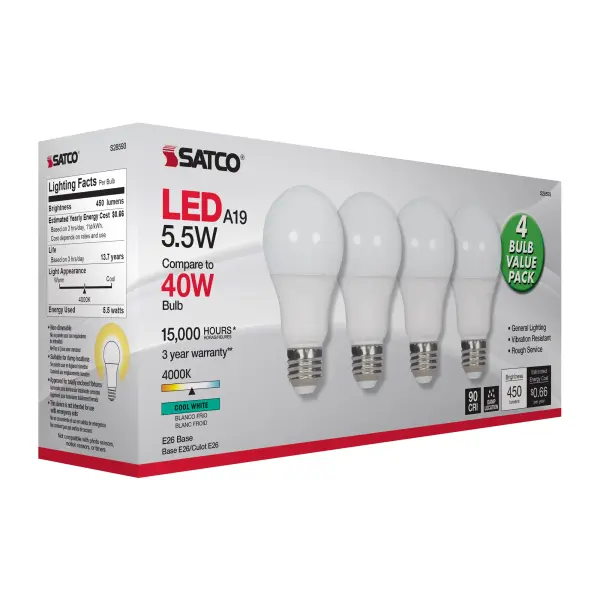 5.5 Watt - A19 LED - Frosted - 4000K - Medium base - 120 Volt - 4-pack - Image 7