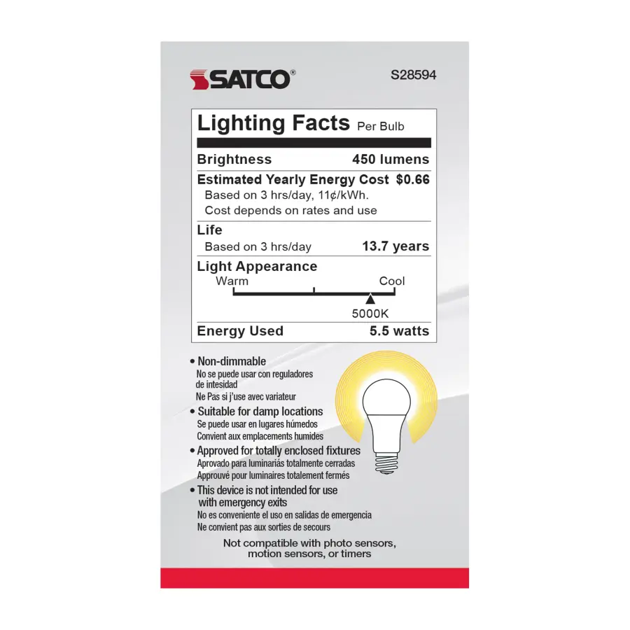 5.5 Watt - A19 LED - Frosted - 5000K - Medium base - 120 Volt - 4-pack - Image 6
