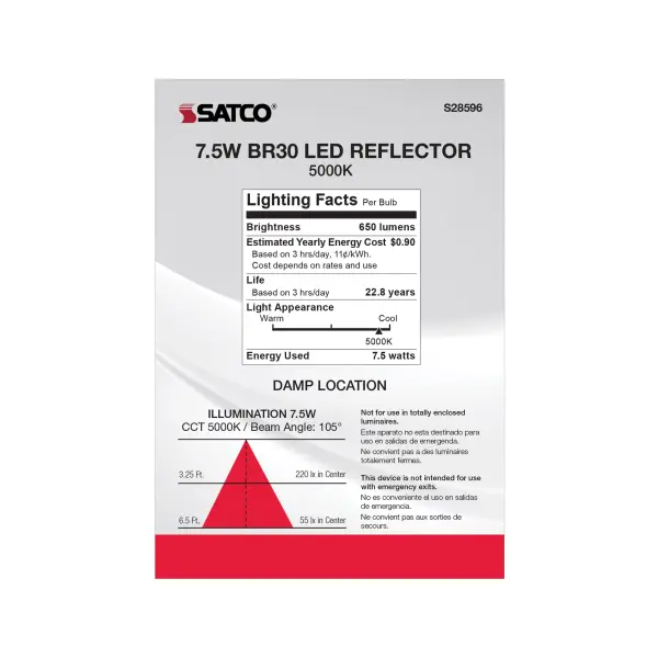 7.5 Watt - BR30 LED - 5000K - Medium base - 120 Volt - Image 6