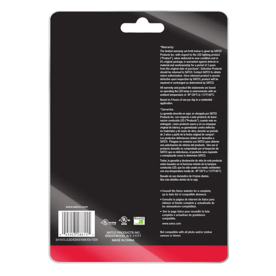 5 Watt A15 LED Filament - Clear - Medium base - 2700K - 120 Volt - Carded - Image 3