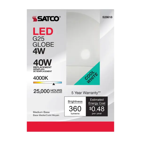 4 Watt - LED G25 - 4000K - Medium base - 120 Volt - Image 2