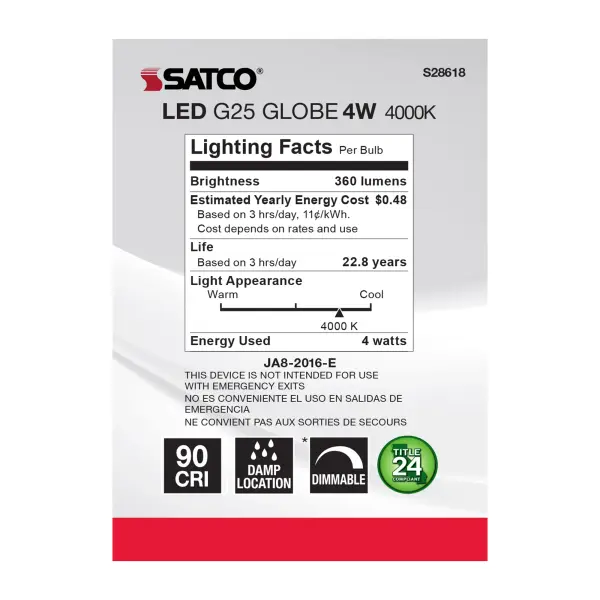 4 Watt - LED G25 - 4000K - Medium base - 120 Volt - Image 5