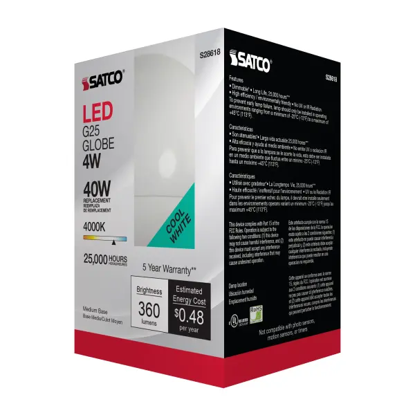 4 Watt - LED G25 - 4000K - Medium base - 120 Volt - Image 6