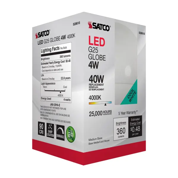 4 Watt - LED G25 - 4000K - Medium base - 120 Volt - Image 7