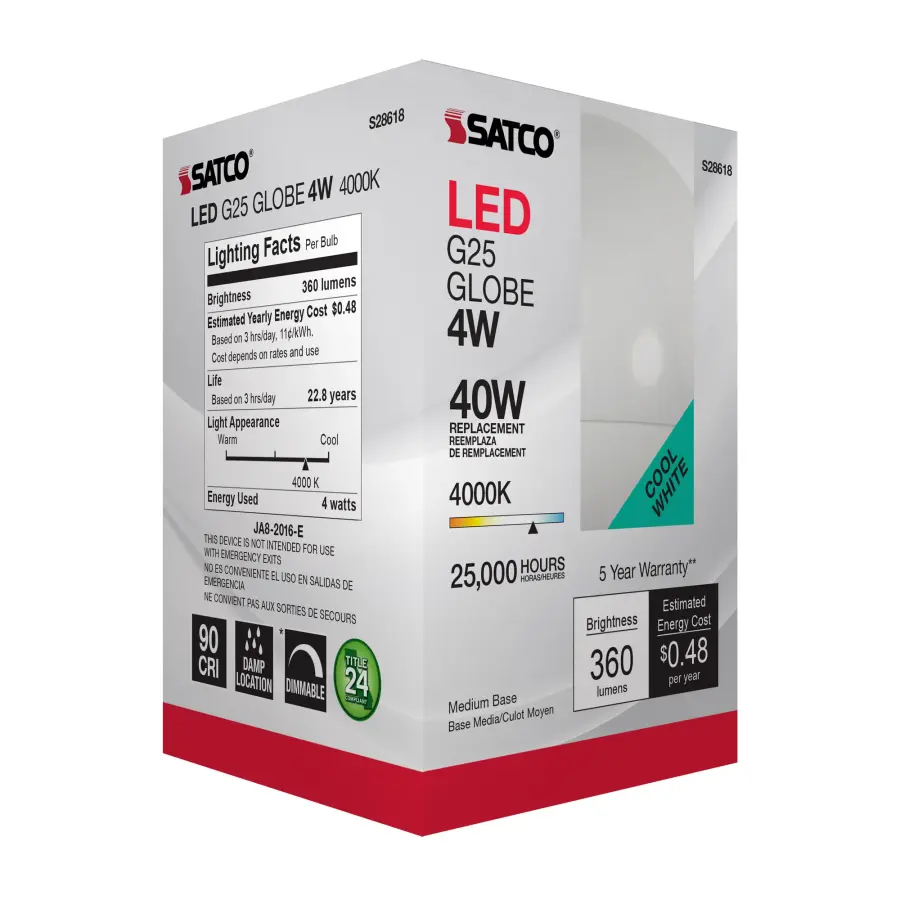 4 Watt - LED G25 - 4000K - Medium base - 120 Volt - Image 7