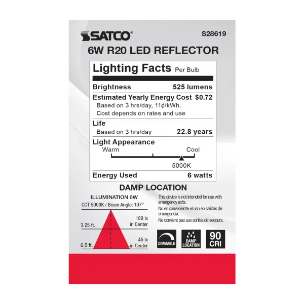 6 Watt - R20 LED - 5000K - Medium base - 120 Volt - Image 5