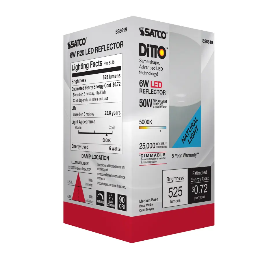 6 Watt - R20 LED - 5000K - Medium base - 120 Volt - Image 7