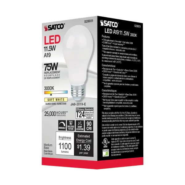 11.5 Watt - A19 LED - 90CRI - 3000K - Medium base - 220 deg. Beam Angle - 120 Volt - 1100 Lumens - CEC - Image 5