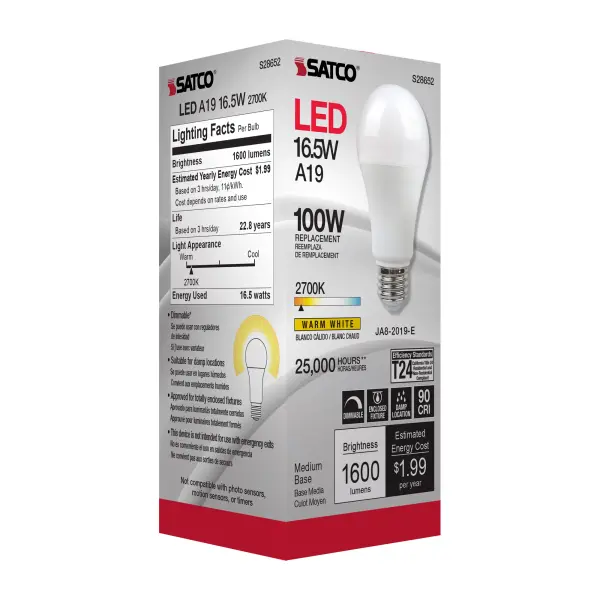 16.5 Watt - A19 LED - 90CRI - 2700K - Medium base - 220 deg. Beam Angle - 120 Volt - 1600 Lumens - CEC - Image 8