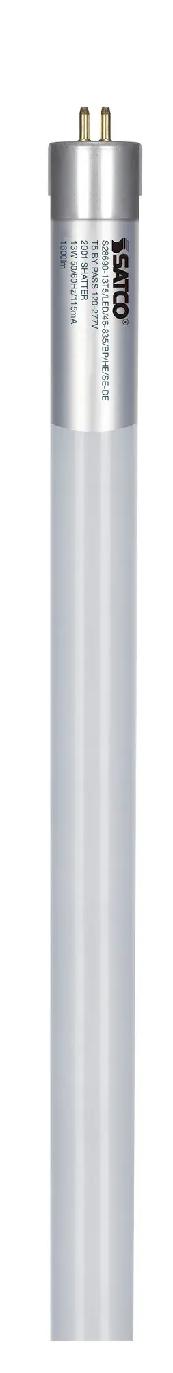 13 Watt T5 LED - Miniature bi-pin base - 3500K - 50000 Average rated hours - 1600 Lumens - 120-277 Volt - Type B - Ballast Bypass - Single or Double Ended Wiring