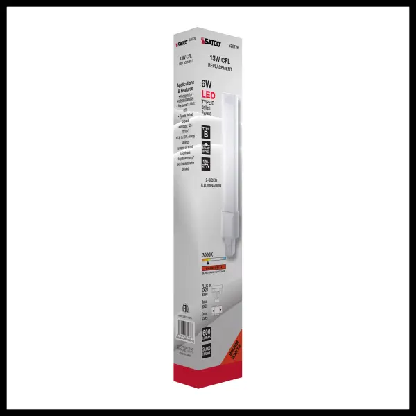 6 Watt LED PL 2-PIN - 3000K - 600 Lumens - GX23 base - 50000 Average rated hours - 360 deg. Beam Angle - 120-277 Volt - Type B - Ballast Bypass - Image 10