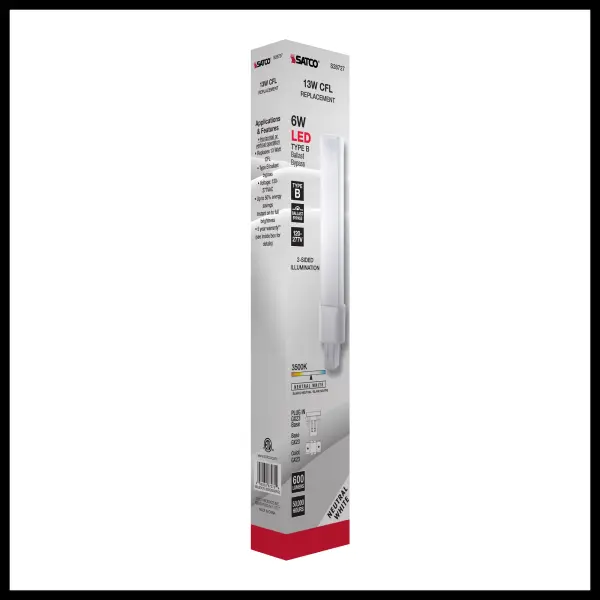 6 Watt LED PL 2-PIN - 3500K - 600 Lumens - GX23 base - 50000 Average rated hours - 360 deg. Beam Angle - 120-277 Volt - Type B - Ballast Bypass - Image 10