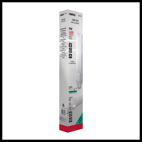6 Watt LED PL 2-PIN - 4000K - 600 Lumens - GX23 base - 50000 Average rated hours - 360 deg. Beam Angle - 120-277 Volt - Type B - Ballast Bypass - Image 10