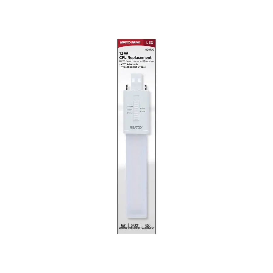 6 Watt LED PL 2-PIN - GX23 Base - 27K/30K/35K/40K/50K CCT Selectable - 120-277 Volt - Type B - Ballast Bypass - Image 5