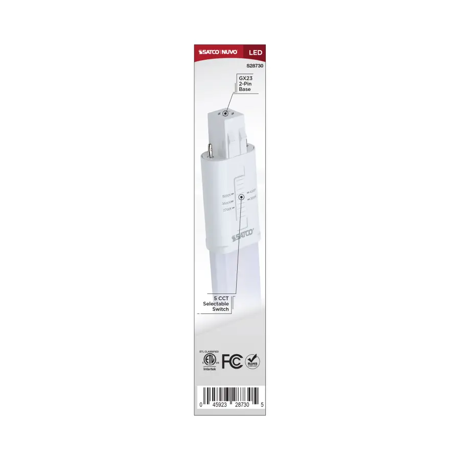 6 Watt LED PL 2-PIN - GX23 Base - 27K/30K/35K/40K/50K CCT Selectable - 120-277 Volt - Type B - Ballast Bypass - Image 6