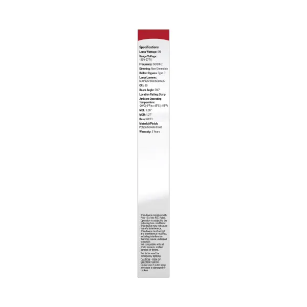 6 Watt LED PL 2-PIN - GX23 Base - 27K/30K/35K/40K/50K CCT Selectable - 120-277 Volt - Type B - Ballast Bypass - Image 7
