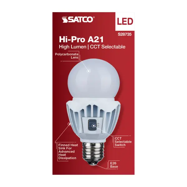 15 Watt LED A21 - High Lumen Output - 27K/40K/50K CCT Selectable - Medium Base - White Finish - 120V-277V - Image 6