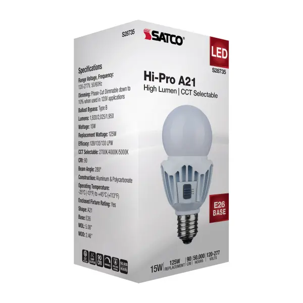 15 Watt LED A21 - High Lumen Output - 27K/40K/50K CCT Selectable - Medium Base - White Finish - 120V-277V - Image 10