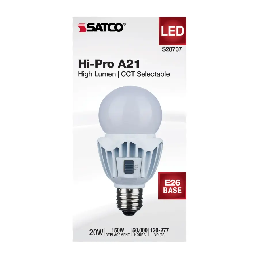 20 Watt LED A21 - High Lumen Output - 27K/40K/50K CCT Selectable - Medium Base - White Finish - 120V-277V - Image 5